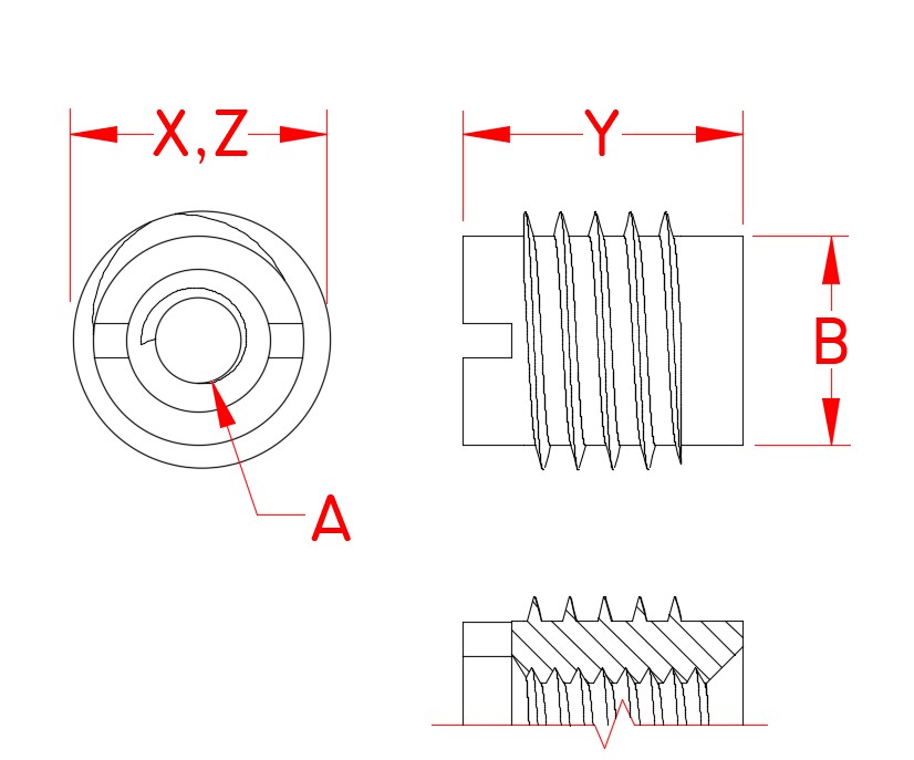Stainless Steel Thread Insert, S0385-0005, S0385-0007, S0385-0008, S0385-0010, Line Drawing